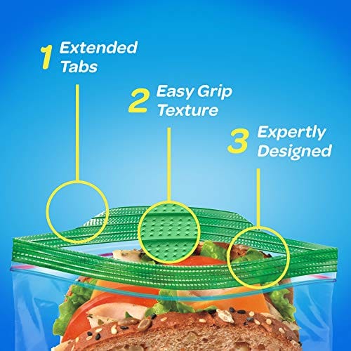 Ziploc Sandwich and Snack Bags for On the Go Freshness, Grip 'n Seal Technology for Easier Grip, Open, and Close, 30 Count, Pack of 3 (90 Total Bags)