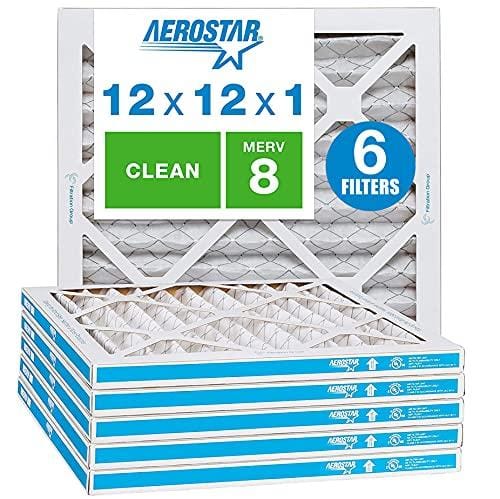 Aerostar Clean House 12x12x1 MERV 8 Pleated Air Filter Made in the USA Actual Size 11 3/4"x11 3/4"x3/4" 6 Pack,White