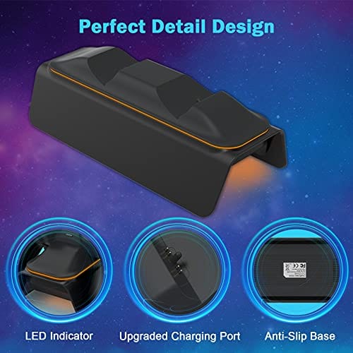 NexiGo Upgraded PS5 Controller Charger with Thumb Grip Kit, Fast Charging AC Adapter, DualSense Charging Station Dock for Dual Playstation 5 Controllers with LED Indicator, Black