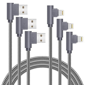 MFi Certified 10FT Lightning Cable iPhone Charger Cord 90 Degree Fast Data Cable Nylon Braided Compatible with iPhone Xs Max/XS/XR/7/7Plus/X/8/8Plus/6S/6S Plus/SE (Gray, 10FT)