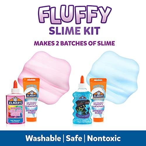 Elmer’s Fluffy Slime Kit | Slime Supplies Include Elmer’s Translucent Color Glue, Elmer’s Glitter Glue, Elmer’s Fluffy Slime Activator, 4 Count