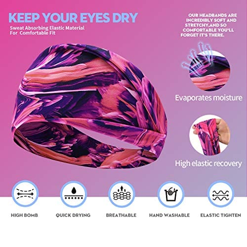 Headbands for Women, Bohemian Style Yoga Elastic Headwraps Head Wrap Hair Band 8 Pack (Style-8 (8-Pack))