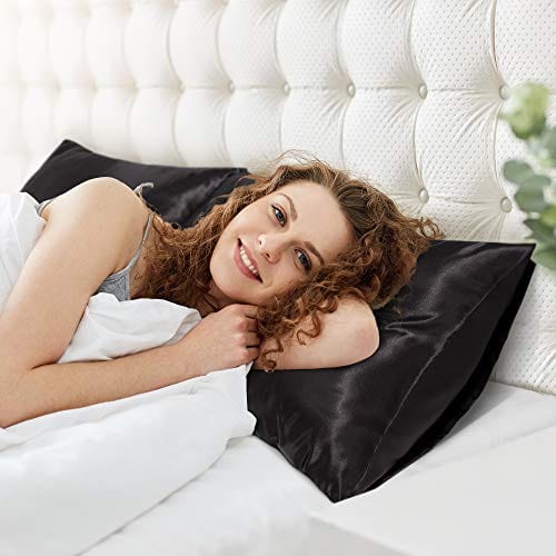 Love's cabin Silk Satin Pillowcase for Hair and Skin (Black, 20x26 inches) Slip Pillow Cases Standard Size Set of 2 - Satin Cooling Pillow Covers with Envelope Closure