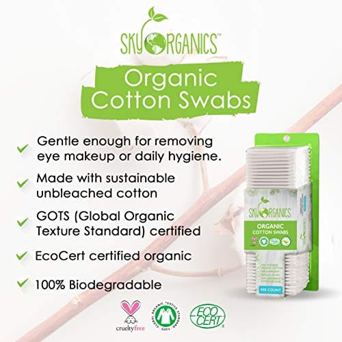 Cotton Swabs Organic by Sky Organics (Large pack of 500 ct.) Natural Cotton Buds, Cruelty-Free Cotton Swabs, Biodegradable, All Natural Cotton Swabs, Chlorine-Free Hypoallergenic Cotton Swabs