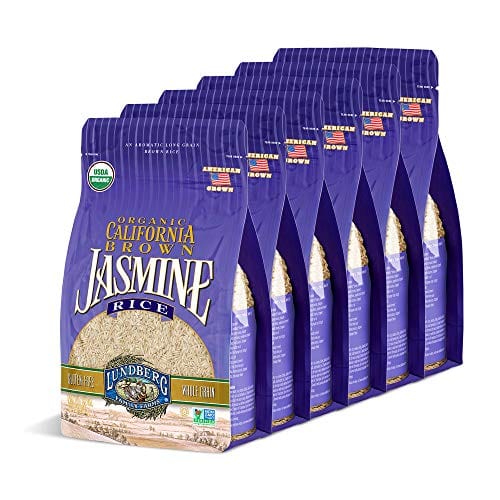 Lundberg Family Farms - Organic California Brown Jasmine Rice, Herbaceous Scent, Clings When Cooked, 100% Whole Grain, High Fiber, Gluten-Free, Non-GMO, USDA Certified Organic, Vegan (32 oz, 6-Pack)