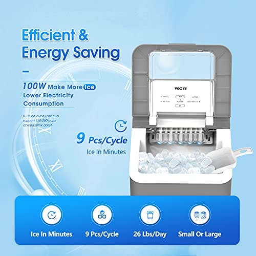 VECYS Pellet Ice Maker Machine, 9 Bullet Ice Cubes Ready in 8 Mins 26L –  AQUART