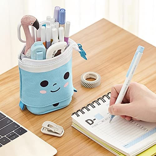 ANGOOBABY Cute Pencil Case Standing Pen Holder Telescopic Makeup Pouch Pop Up Cosmetics Bag Stationery Office Organizer Box