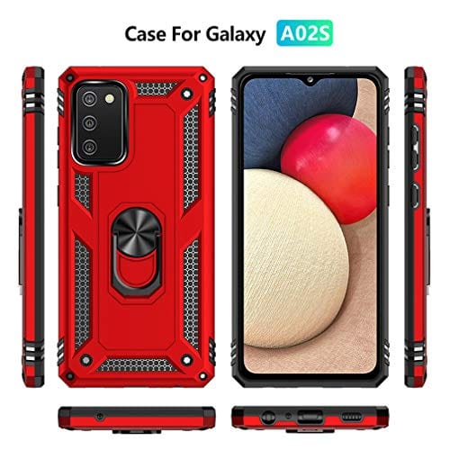 YZOK Galaxy A02S Case,Samsung A02S Case,with HD Screen Protector,[Military Grade] Ring Car Mount Kickstand Hybrid Hard PC Soft TPU
