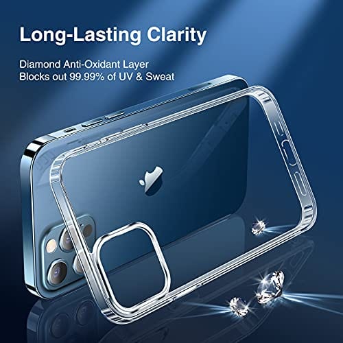 Elando Crystal Clear Case Compatible with iPhone 12 Pro Max, Non-Yellowing Shockproof Protective Phone Case Slim Thin