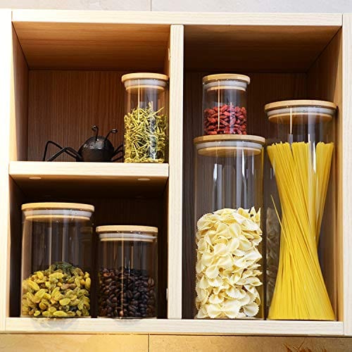 14oz/400ml Clear Glass Food Storage Containers Set Airtight Food Jars with Bamboo Wooden Lids Kitchen Canisters For Sugar, Candy, Cookie, Rice and Spice Jars - Set of 12