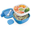 Bentgo Salad - Stackable Lunch Container with Large 54-oz Salad Bowl, 4-Compartment Bento-Style Tray for Toppings, 3-oz Sauce Container for Dressings, Built-In Reusable Fork & BPA-Free (Blue)