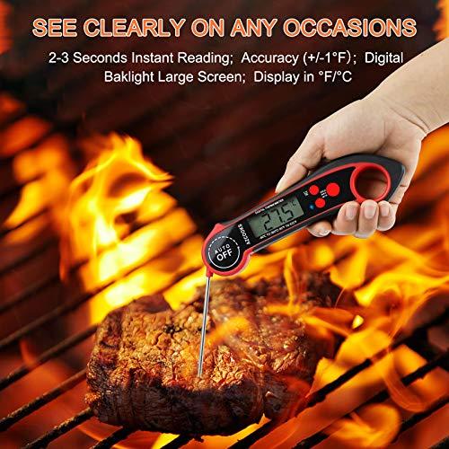 Instant Read Meat Thermometer, Azcooks Food Thermometer with Backlight Large Screen & IP67 Waterproof, Digital Cooking Thermometer for Turkey, Smoker, Grill, Oil Deep Fry, BBQ, Drinks and Candy