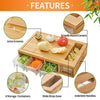 NOVAYEAH Bamboo Cutting Board with 4 Containers, Large Chopping Board with Juice Grooves, Easy-grip Handles & Food Sliding Opening, Carving Board with Trays for Food Storage, Transport and Cleanup
