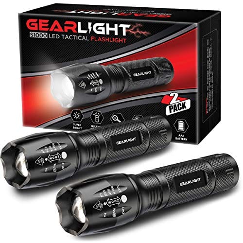 GearLight LED Tactical Flashlight S1000 [2 Pack] - High Lumen, Zoomable, 5 Modes, Water Resistant Light - Camping Accessories, Outdoor Gear, Emergency Flashlights