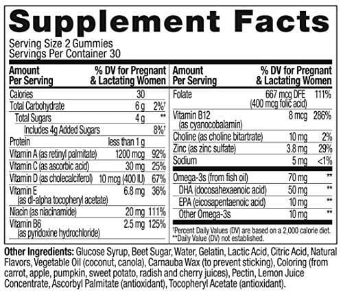 OLLY Prenatal Multivitamin Gummy, Supports Healthy Growth and Brain Development, Folic Acid, Vitamin D, Omega 3 DHA, Chewable Supplement, Citrus Berry Flavor, 30 Day Supply - 60 Count