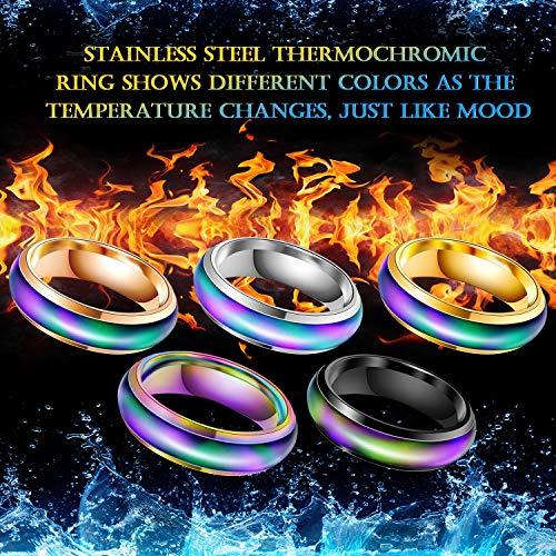 5 Pieces Stainless Steel Temperature Changing Color Mood Rings Unisex Sensitive Emotion Ring Wedding Men Women (0.67 Inch)