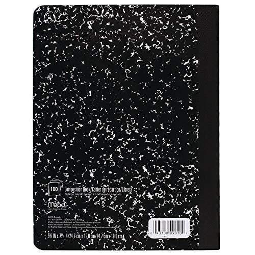 Mead Composition Book, Wide Ruled Comp Book, Writing Journal Notebook with Lined Paper, Home School Supplies for College Students & K-12, 9-3/4" x 7-1/2", 100 Sheets, Black Marble (09910)