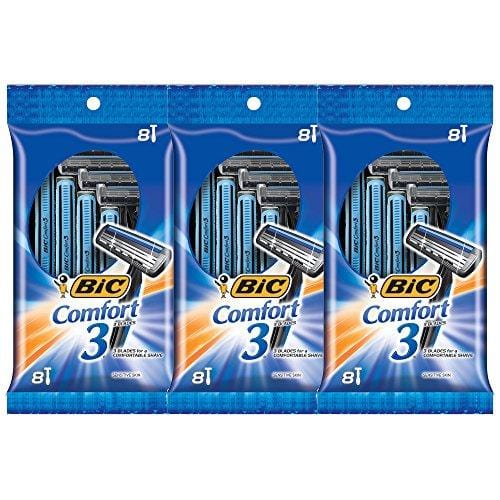 BIC Comfort 3 Men's Disposable Razor, Twin Blade, 24 Count, For an Ultra Soothing and Comfortable Shave