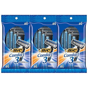 BIC Comfort 3 Men's Disposable Razor, Twin Blade, 24 Count, For an Ultra Soothing and Comfortable Shave