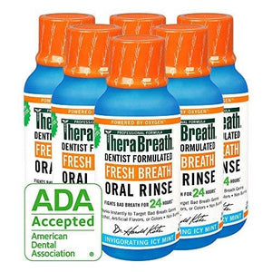 TheraBreath Fresh Breath Dentist Formulated 24-Hour Oral Rinse, Icy Mint, 3 Ounce (Pack of 6)