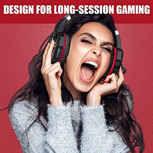 BENGOO Stereo Pro Gaming Headset for PS4, PC, Xbox One Controller, Noise Cancelling Over Ear Headphones with Mic, LED Light, Bass Surround