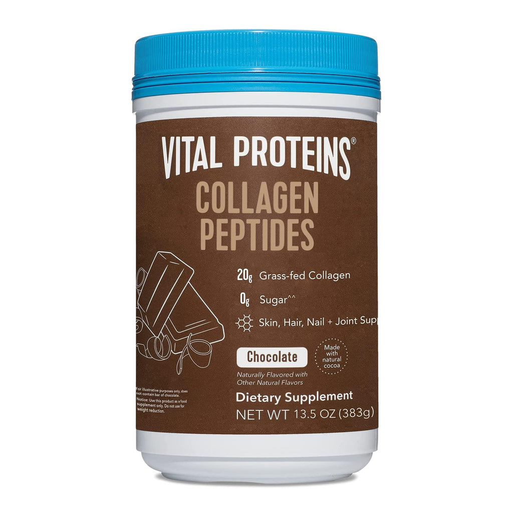 Vital Proteins Chocolate Collagen Powder Supplement (Type I, III) for Skin Hair Nail Joint - Hydrolyzed Collagen - Dairy & Gluten Free - 27g per Serving - Chocolate Flavor, 13.5 oz Canister