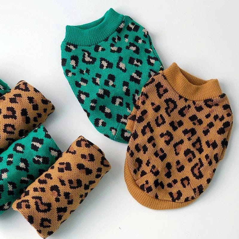 Knitted Dog Leopard-print Sweater Small Dog Pet Dog Cat Clothes