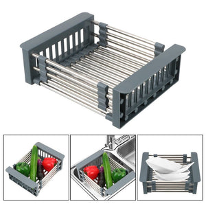 Adjustable Sink Dish Drainers Drain Basket Kitchen Organizer Stainless Steel Dish Drying Rack Telescopic Sink Storage Rack|Racks & Holders|