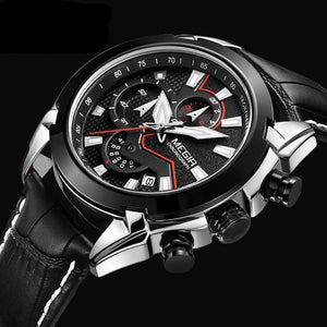 MEGIR Men's Sports Chronograph Watch Genuine Leather 032